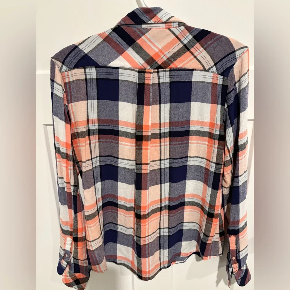 GUESS Plaid Button-Up Shirt in Coral & Navy - Picture 2 of 3